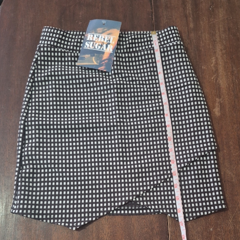 Rebel Sugar Black and White Checked Asymmetrical Mini Skirt